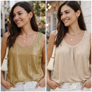 Lot of 2 JM Collection Womens Tank XL Gold Sparkle Metallic Knit Blouse Bundle
